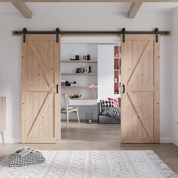 30x80 inch Double Wood Sliding Barn Doors Interior with Hardware Included