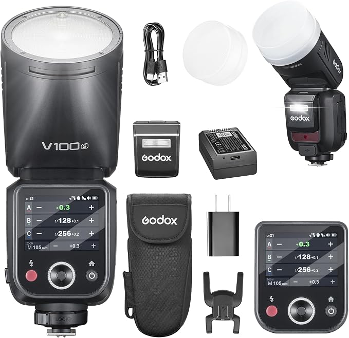 GODOX V100S U Flash V100-S USA 100w Round Head Touchscreen TTL Flash for Sony 2.4G Wireless with External Flash and Global Shutter Flash Sync 1/80000s Built-in 2980mAH Li-ion Battery(USA Version)