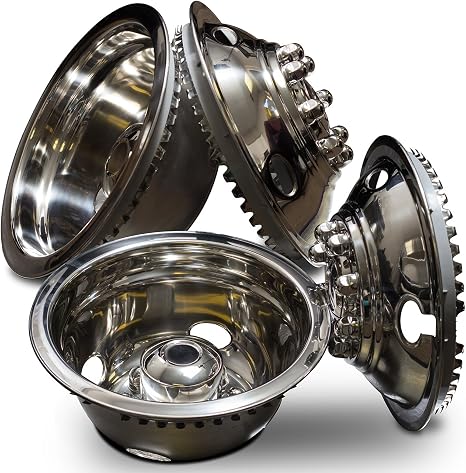 Wheel Simulators Stainless Steel 16-inch (Set of 4) 16in Dually Wheels Simulator - Truck Accessories Best for Pick-up Trucks Vans RV Hub Caps Rim Skin Chrome Cover Parts - Universal Fits 8 Lug, 4 Hole
