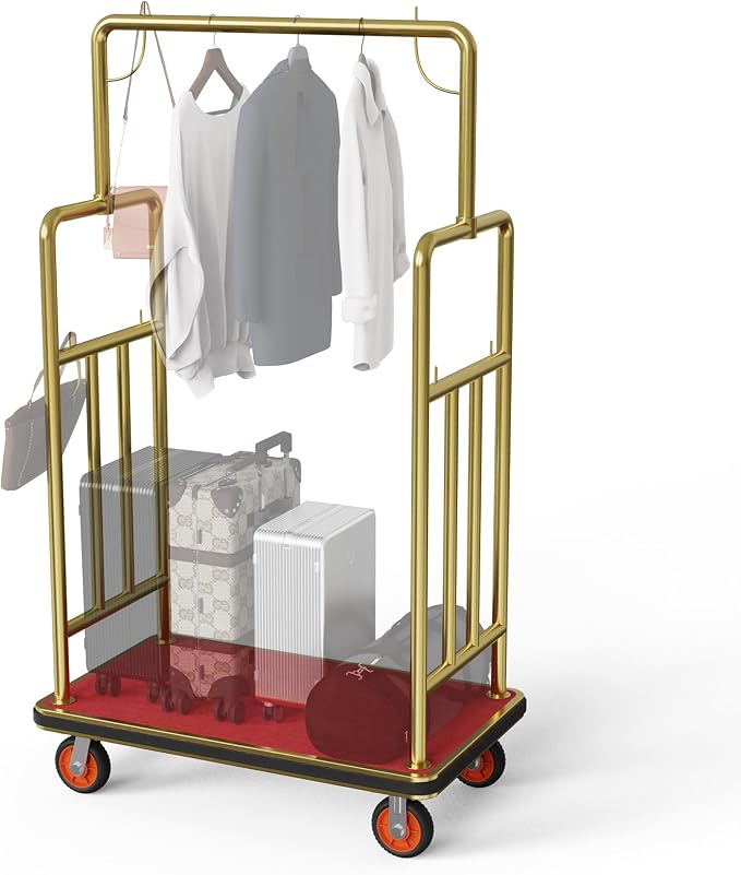 Gold 42x24In Hotel Luggage Cart,with Baffle Guardrail,850LB Capacity