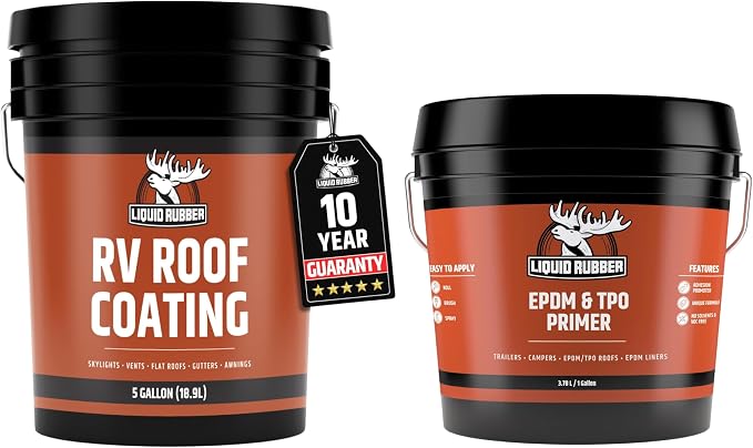 Liquid Rubber RV Roof Coating - Solar Reflective Sealant Bundle- 1G EPDM Primer