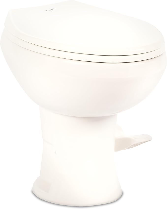 Dometic Model 420 Platinum RV Toilet – Elongated Porcelain Bowl, Universal Fit & 2-Bolt Mount, 18" Chair Height Residential-Style, Gravity Flush Toilet with Soft-Close Seat, White (9610008281)