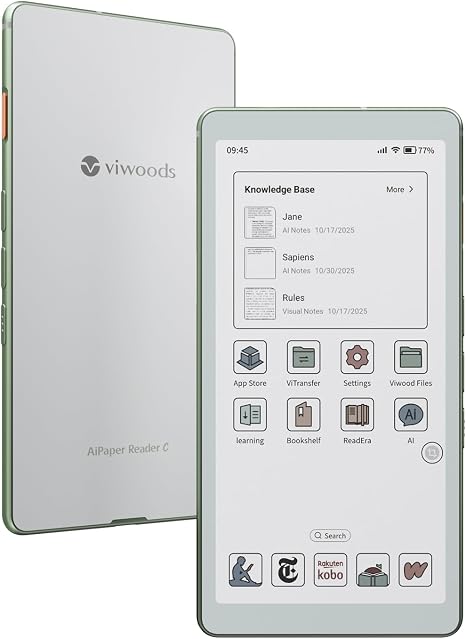 VIWOODS 6.13'' AiPaper Reader C with Color Display, E Ink eReader Device with Adjustable Warm and Cool Light, Ultra-Thin & Light, AI Integrated, 128GB Storage
