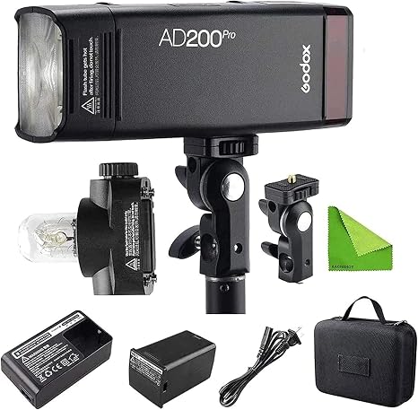 GODOX AD200 Pro AD200Pro 200Ws 2.4G Strobe Lighting Monolight, 1/8000 HSS, 500 Full Power Flashes, 0.01-1.8s Recycling, 2900mAh Battery, Bare Bulb/Speedlite Fresnel Flash Head Pocket Flash Monolight