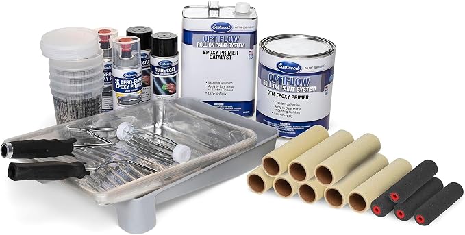 Eastwood Basic OptiFlow Epoxy Primer Kit Set Automotive Roll-On Paint Gray BaseCoat No Overspray with Fast and Easy Cleanup