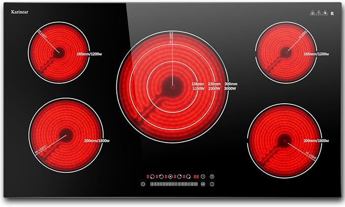 Karinear 36 Inch Electric Cooktop, 5 Burners Electric Stove Top, Drop-in