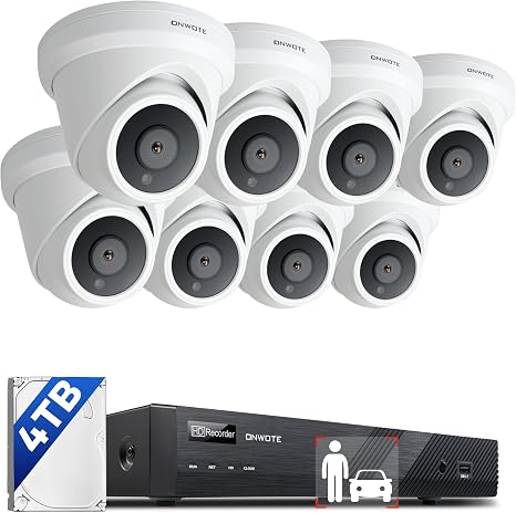 ONWOTE 12MP NVR 16 Channel Security System, 8X 4K 8MP Wired PoE IP Cameras | AI Human Vehicle Detection, 6K 16CH Commercial NVR, Support 20TB, Record 24/7 Audio Video, 100ft IR Night, Business Home CCTV