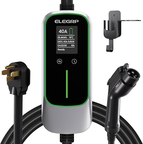 ELEGRP Level 2 EV Charger 40Amp, J1772 Portable Electric Car Charger, 240V NEMA 14-50 Plug, ETL Certified with 25FT Extension Cable