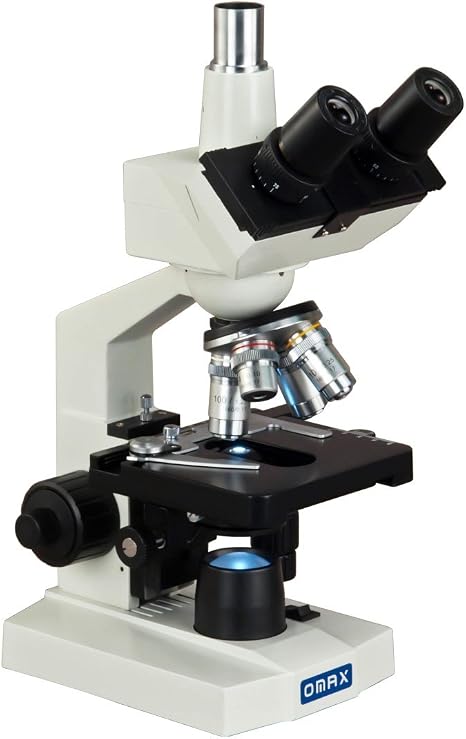 OMAX M83EZ 2500X LED Lab Trinocular Compound Microscope with Double Layer | 40X-2500X Magnification Range Compound Biological Microscope Double Layer Mechanical Stage Built-In LED Illumination
