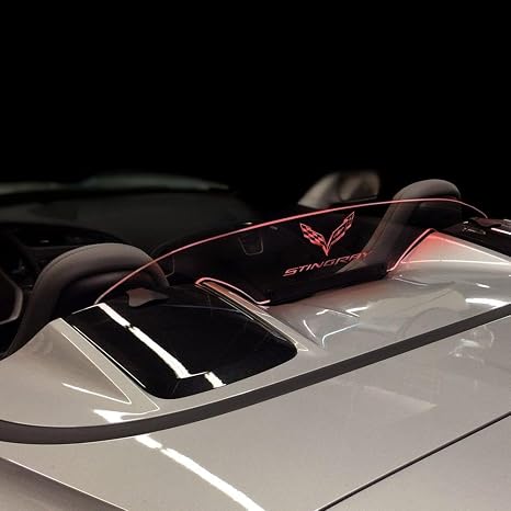LED Wind Deflector for 2014-2018 Chevrolet Corvette C7 with Red Illuminated Laser Etched C7 Flag Stingray Logo Grapic
