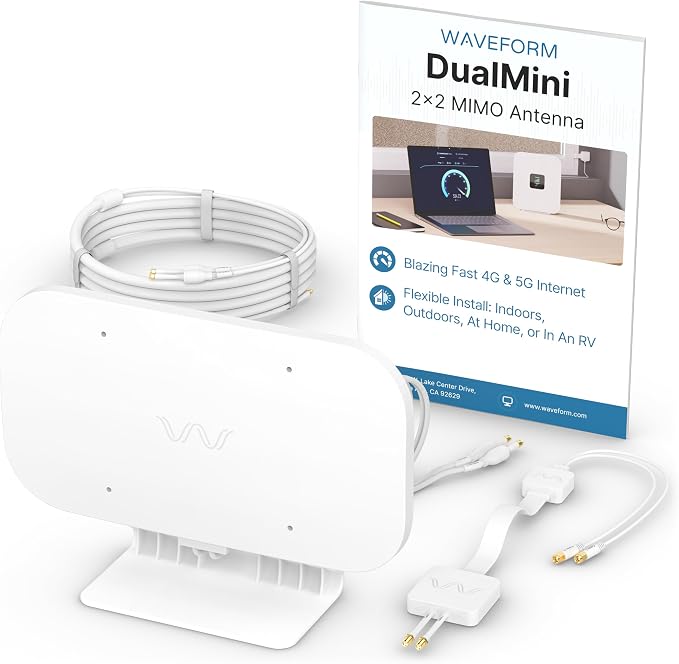 DualMini: Low-Profile 2x2 MIMO Window Antenna Kit | Omnidirectional 4G/5G Routers & Hotspots | for Netgear M5 & M6, Verizon, AT&T | Homes and RVs | 10’ SMA Cable, TS9 Adapters, Window Entry