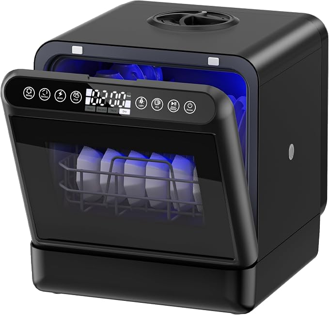Countertop Dishwasher, Portable Dishwasher with 5L Built-in Water Tank, 5 Programs with 40 dB, 360° Dual Spray, 6 Full Accessories for Homes, Apartments and RVs
