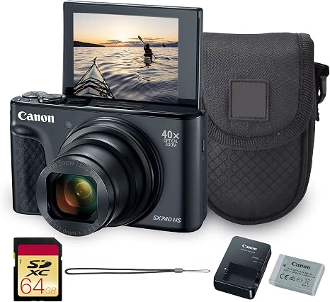 Canon PowerShot SX740 HS 20.3MP Digital Camera Bundle | Compact Point & Shoot | For Photography & Video | 4K UHD Video | 40x Optical Zoom | Wi-Fi & Bluetooth + 64GB Card + Bag