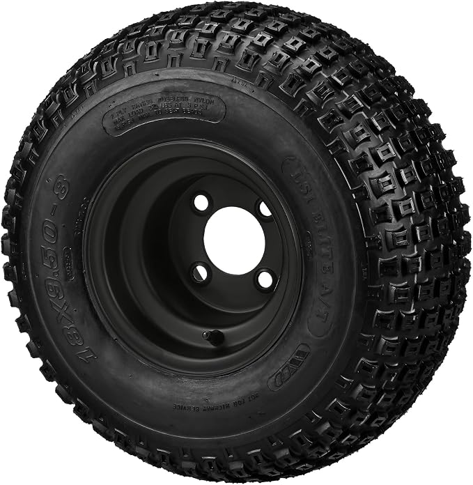 RM Cart Knobby 18x9.50-8 Golf Cart Tires/ATV Tires and 8" Steel Wheel Combo (Gloss Black) Set of 4