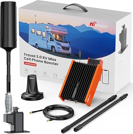 HiBoost Travel 3.0 RV Max Cell Phone Signal Booster for RV, Van & Trailer Boosts 4G 5G LTE | Folding Bracket | Magnetic Inside Antenna | for All U.S. Carriers Verizon, AT&T, T-Mobile | FCC Approved