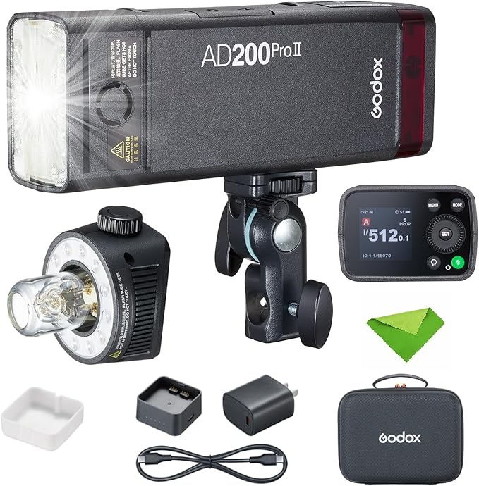 Godox AD200 Pro II AD200Pro II 200Ws TTL Pocket Flash Strobe Speedlight | Improved Heat Dissipation, 500 Full Power Flashes, 0.01~1.8s Recycle Time, Speedlite for Canon, Sony, Nikon, Fuji,Olympus etc
