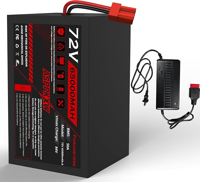 72V 65Ah High-Cap Power Pack, Car Cells, 50A Guard, Digital Display, Anderson+3A Charger, for 250-3500W E-Bikes/Scooters