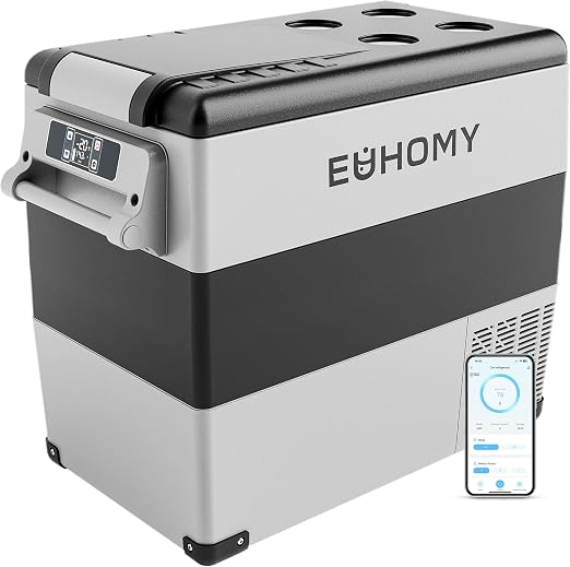 EUHOMY 12 Volt Refrigerator, 59QT(55L) Electric Cooler, 12V Fridge APP Control, 12V Cooler -4℉~68℉, Portable Freezer 12/24V DC 100-240V AC for Camping, Travel, Truck, Home