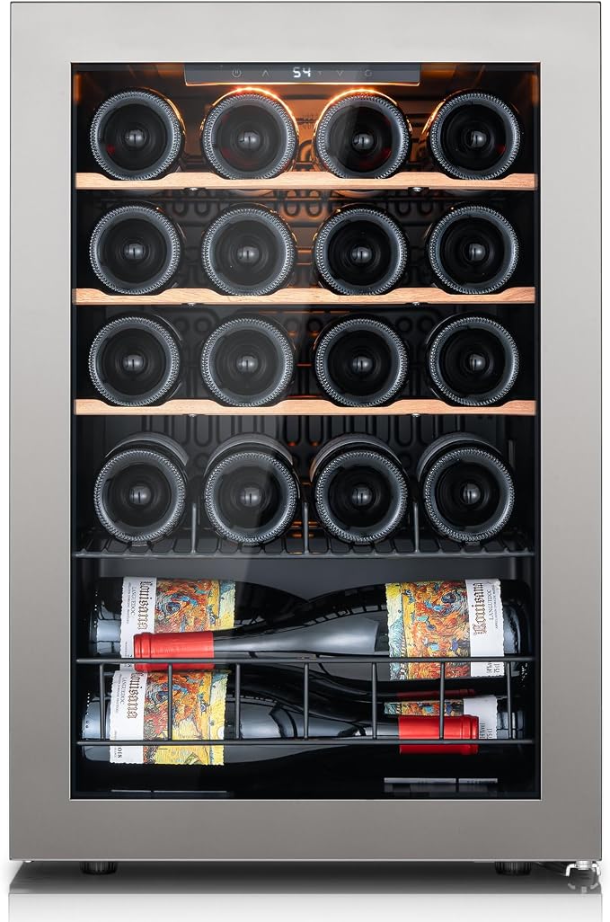 20 Bottle Wine Fridge, 3 LED Countertop Wine Cooler Refrigerator