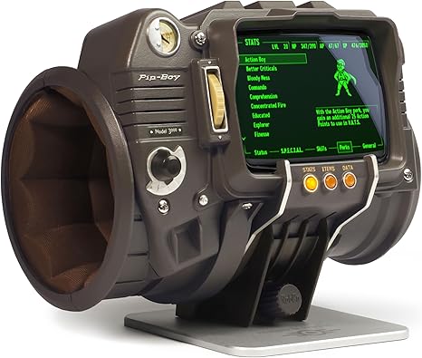 The Wand Company Pip-Boy 3000 Fallout 3 New Vegas die-cast Replica. FM Radio and Alarm, LCD Screen, with Memory Foam Cuff and Stand. Officially Licensed by Bethesda.