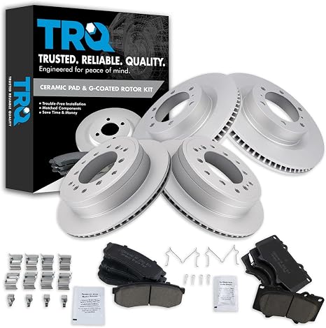 TRQ Front and Rear Brake Pad & Rotor Kit Ceramic Premium G-Coated