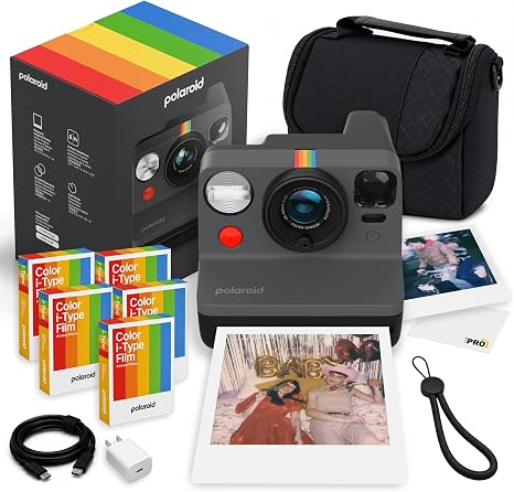 Polaroid Now Generation3 i-Type Camera in Black + 40 Film Value Bundle | Capture Family Memories & Travel Adventures with Dual-Lens AF, Built-In Flash, i-Type & 600 Film Compatible