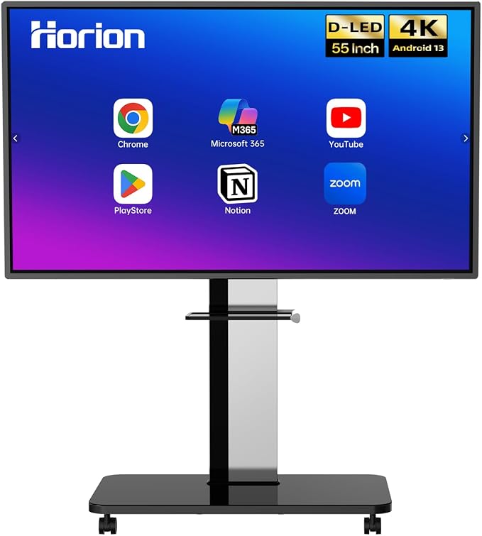 HORION 55-Inch 4K Digital Whiteboard, Smart Board for Classroom & Office | Android 13 Google Play, 40-Pt Anti-Glare Touch, Wireless Screen Share, Dual Speaker, Wi-Fi 5, Wall Mount & 18-Month Warranty