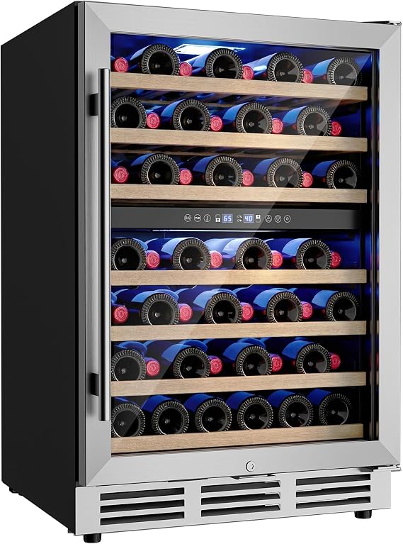 24" Wine Cooler Refrigerator,54 Bottle Dual Zone Wine Fridge,Silver