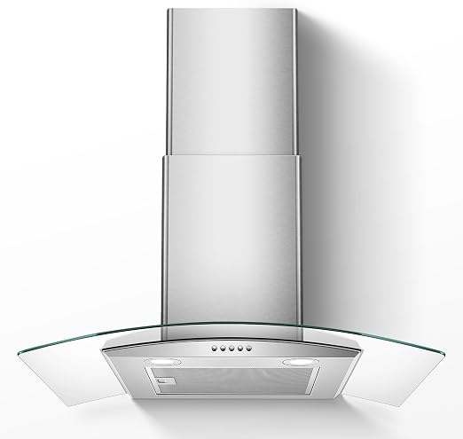 Range Hood 30 Inch, Tieasy Wall Mount Kitchen Hood with Ducted/Ductless Convertible Duct, Stainless Steel Chimney and Aluminum Filters, LED Lights, 3 Speed Fan, Push Button