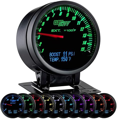 GlowShift 3in1 Black 1500F Pyrometer EGT w/Digital Boost & Temp Gauge Kit