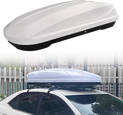 14 Cubic Feet Rooftop Cargo Box White Dual Side Opening with 2 Lock Keys Heavy Duty Roof Storage Box 56.3 Inch L x 25.98 Inch W x 16.14 Inch H