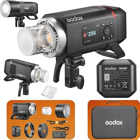 Godox AD400 Pro II AD400Pro II 400Ws TTL Outdoor Flash, HSS 1/8000s,2.4G | GN72, One-Tap Sync with X3, 30W Bi-Color Modeling Lamp, Freeze Mode, 460 Full Power Flashes, Color Screen, 1/512-1/1 ±0.1
