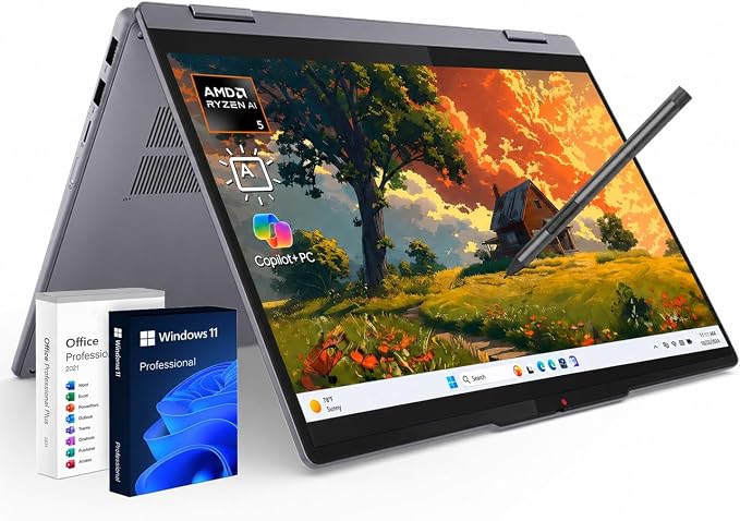 Lenovo IdeaPad 5 2-in-1 Laptop, AMD Ryzen AI 5 340, 16GB LPDDR5X, 512GB SSD | 14" WUXGA Touchscreen, Copilot+ PC, Wi-Fi 7, Digital Pen, Backlit KB, 1080p IR Webcam, Win 11 Pro, Office 2021