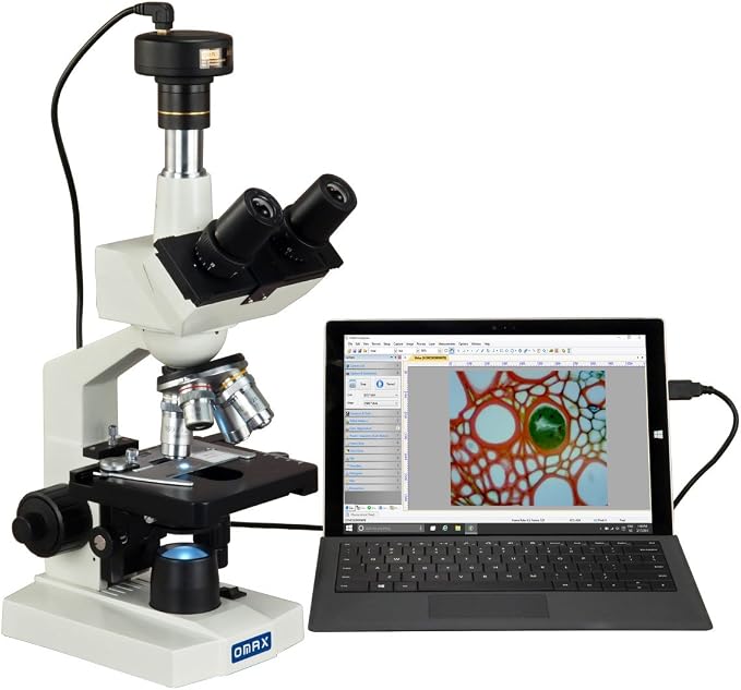 OMAX M83EZ-C50U 2500X Trinocular Digital Compound Microscope with 5 MP | 40X-2500X Magnification Range 5MP CMOS Sensor USB 2.0 Connectivity Compound Biological Microscope Double Layer