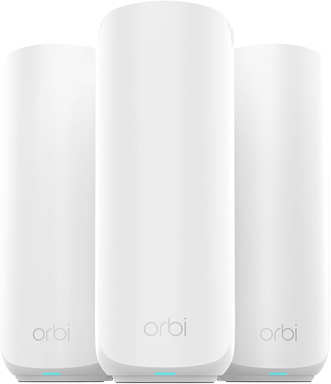 NETGEAR Orbi 370 WiFi 7 Mesh System Dual-Band, Up to 6,000 sq ft, 3 Pack | Mesh Router + 2 Satellite Extenders, Up to 5 Gbps, 70 Devices, Security Features, 2.5 Gig Internet Port (RBE373)