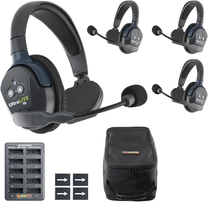 EARTEC UL4S Ultralite HD Wireless Intercom Headset System, 4-Person Full Duplex Communication, Single Ear, Up to 1000ft Range — Professional-Grade, U.S. Company | 4-Person Full Duplex Communication, Single Ear, Up to 1000ft Range