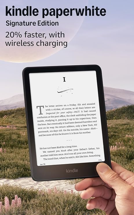 Amazon Kindle Paperwhite Signature Edition 32GB (newest model) – 20% faster with auto-adjusting front light, wireless charging, and weeks of battery life – Metallic Black