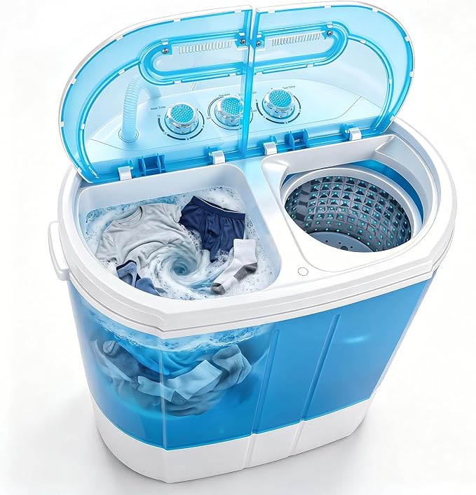 ZenStyle Portable Washer Compact Twin Tub 9.9 LB Mini Top Load Washing Machine Washer/Spinner w/ 6.57 FT Inlet Hose