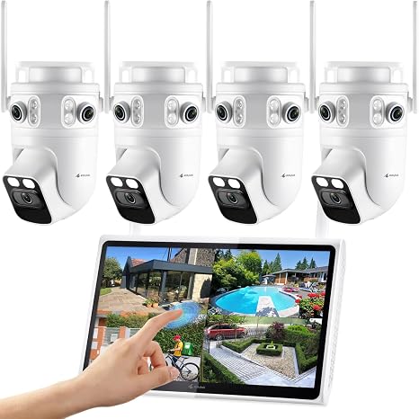 Wireless Security Camera System with 10" Touchscreen NVR, 2K Triple Lens