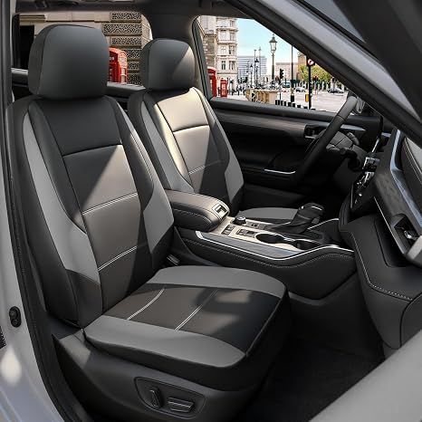 GIANT PANDA Front Car Seat Covers Custom Fit for Toyota Rav4 Camry Highlander Corolla Prius Corolla Cross Venza Avalon, Faux Leather Bucket Seat Covers, (Black + Gray/Grey) 2-Pack