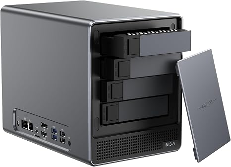 ACEMAGIC NAS N3A 4-Bay Desktop Network Attached Storage Home & Office Backup Hub,Protect Data, Up to 136TB NAS 4×HDD+2×M.2 Slots, Dual 2.5G+1G LAN, 8GB DDR4,128GB PCIe3.0 SSD, Diskless