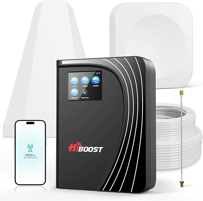 Cell Phone Booster for Home Office, Cover to 9,000 Sq Ft Signal Booster 4G LTE Compatible 5G with LCD Touch Screen 70dB Gain for All U.S. Carriers Verizon, AT&T, T-Mobile, App Support, FCC Approved