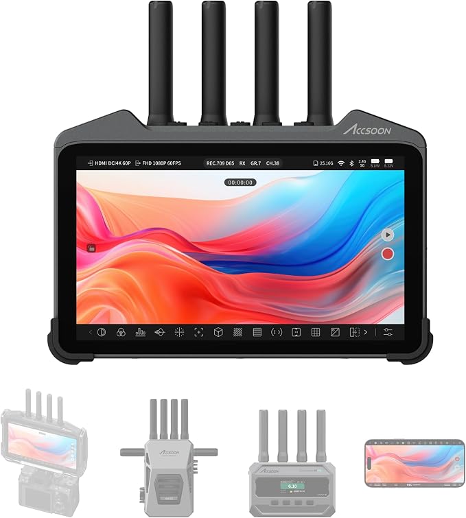 Accsoon CineView M7H Pro 4K60 Wireless Video Transmitter Receiver&Camera Monitor, 7" Camera Control 3D LUT HDMI 1200ft 60ms LAT., Mobile Monitoring, Pair CineView M7 Pro/Master 4K(Lite)/SE 4K/HE/SE