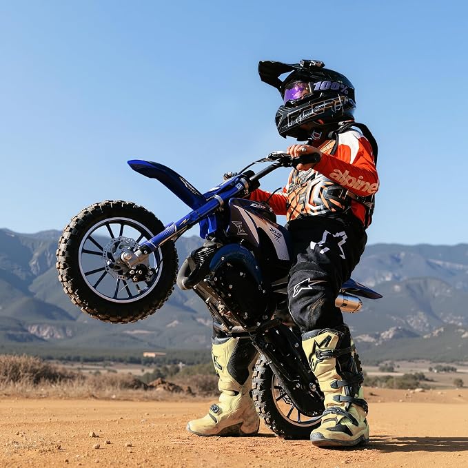50cc Dirt Bike for Kids 8–14, Kids Motorcycle, 2-Stroke Gas Mini Dirt Bike with Dual Disc Brakes, Easy Pull Start, Off-Road Tires (Blue)