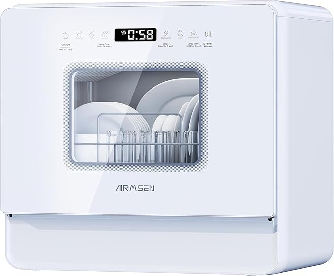 AIRMSEN Large Slim Countertop Dishwasher | Built-in Water Tank