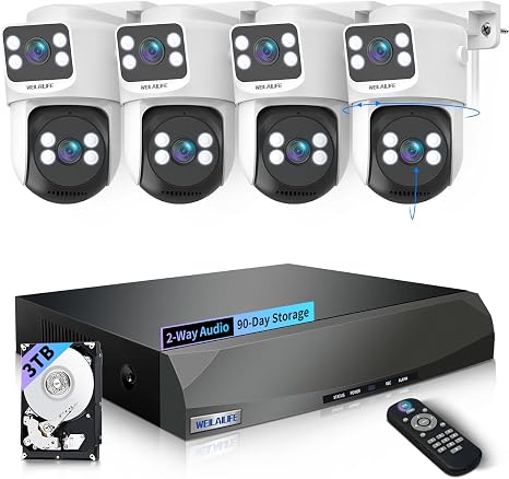 4K Wired Security Camera System, Home POE Video Surveillance Systems | No Monthly Fees, 8MP 2160P, 360° View, 2-Way Audio, Motion Detection, 90 Days Storage