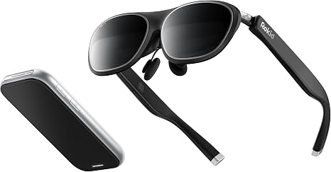 Rokid AR Spatial Video Glasses with 3-Screen Display, Max2 Black AR Glasses & Station2 Spatial Computer with 360" Micro-OLED, 120Hz OLED, 600 Nits, Multi-Tasking for Gaming