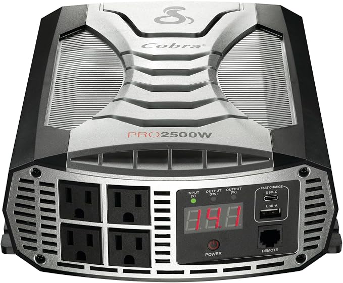 Cobra PRO 2500W Professional Grade Power Inverter, Portable – 2500-Watt Car Charger, 4 Grounded AC Outlets, 2 Fast Charge USB Ports and Remote Controller (CPIALCDG1) Compatible | 2500-Watt Car Charger, 4 Grounded AC Outlets, 2 Fast Charge USB Ports and Re