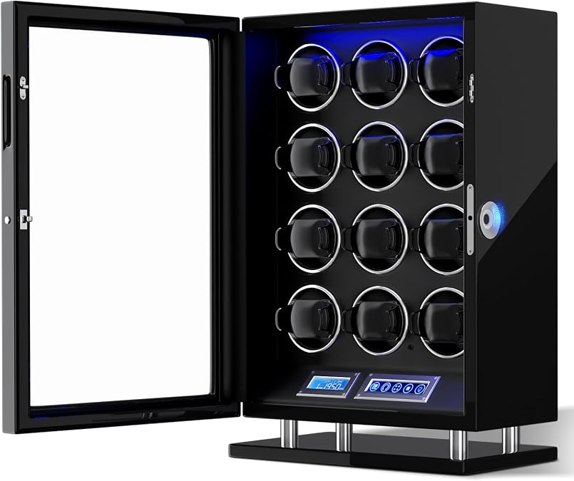 DUKWIN Fingerprint Lock Watch Winder 5TPD Super Quiet Motor LCD Piano Gloss