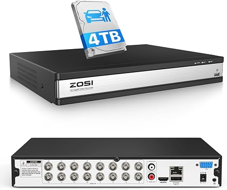ZOSI H.265+ 16 Channel 3K Lite CCTV DVR Recorder, Hybrid 4-in-1, 4TB HDD | Support Analog AHD TVI CVI Cameras, AI Human Vehicle Detection, Alert Push, Remote Access, 16CH Security DVR